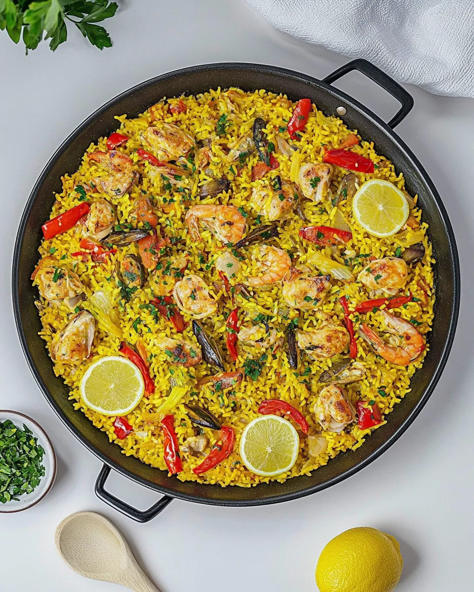 Classic Paella Valenciana dish photo