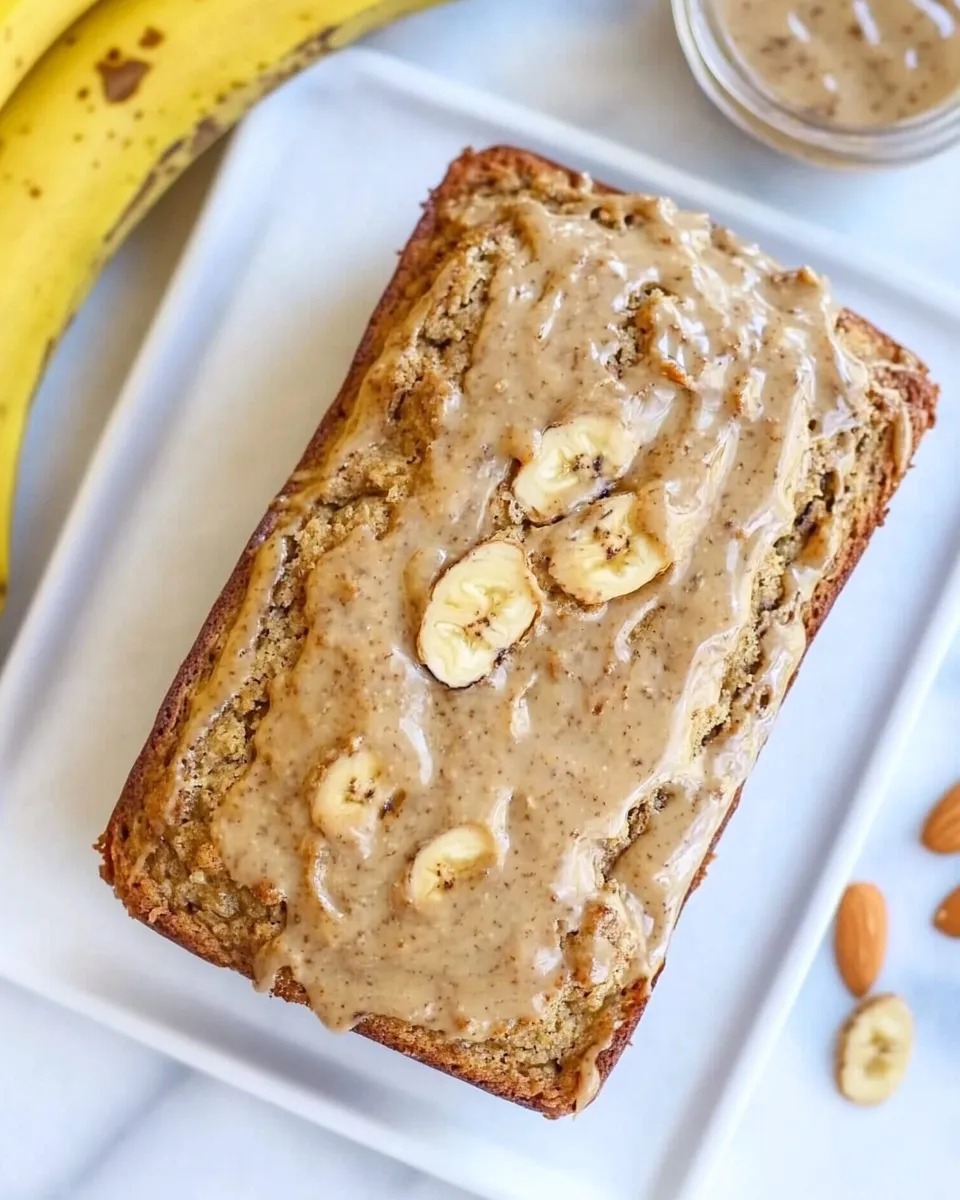 Easy Paleo Banana Bread with Almond Butter Glaze food shot