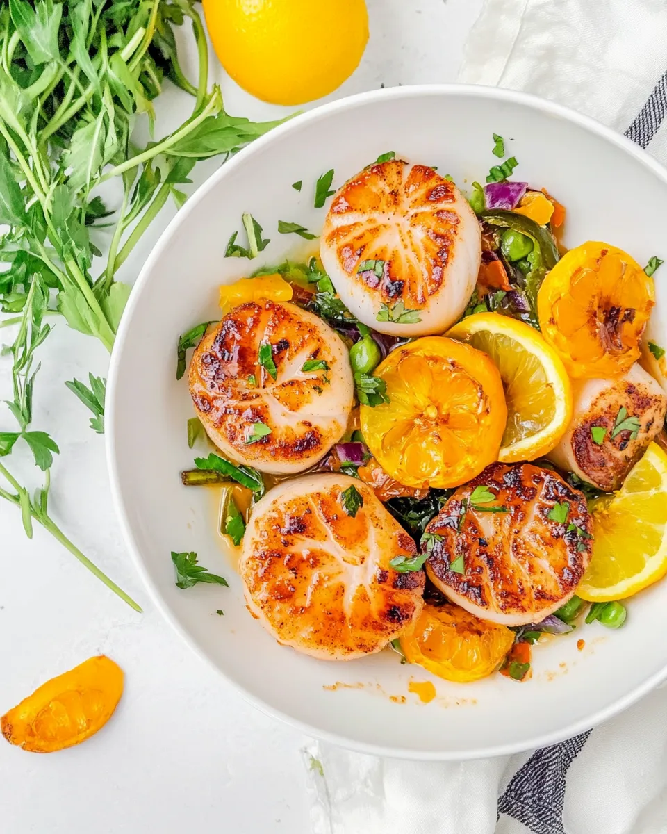 Delicious Pan Seared Scallops food shot