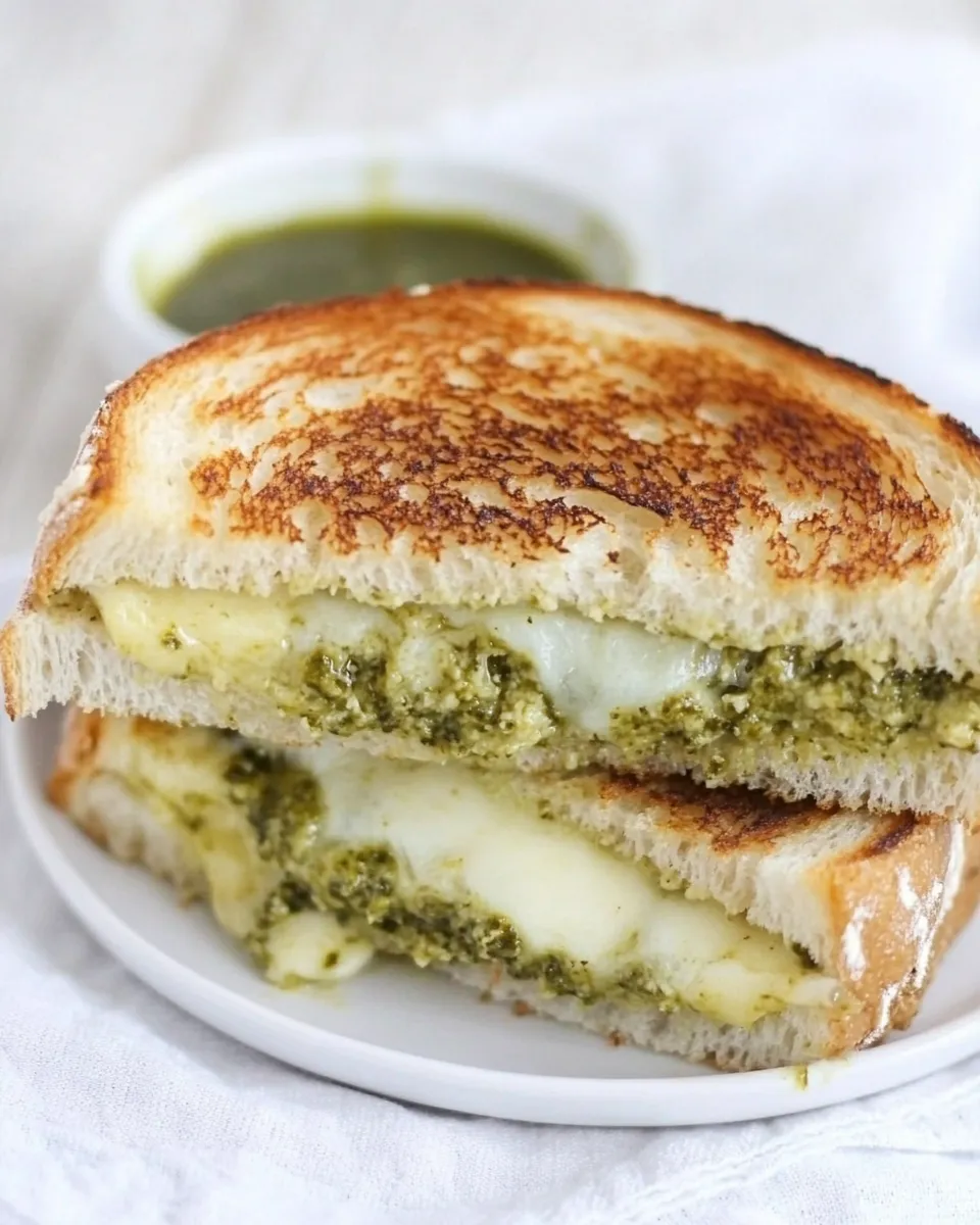 Delicious Parmesan Crusted Pesto Grilled Cheese Sandwich dish photo