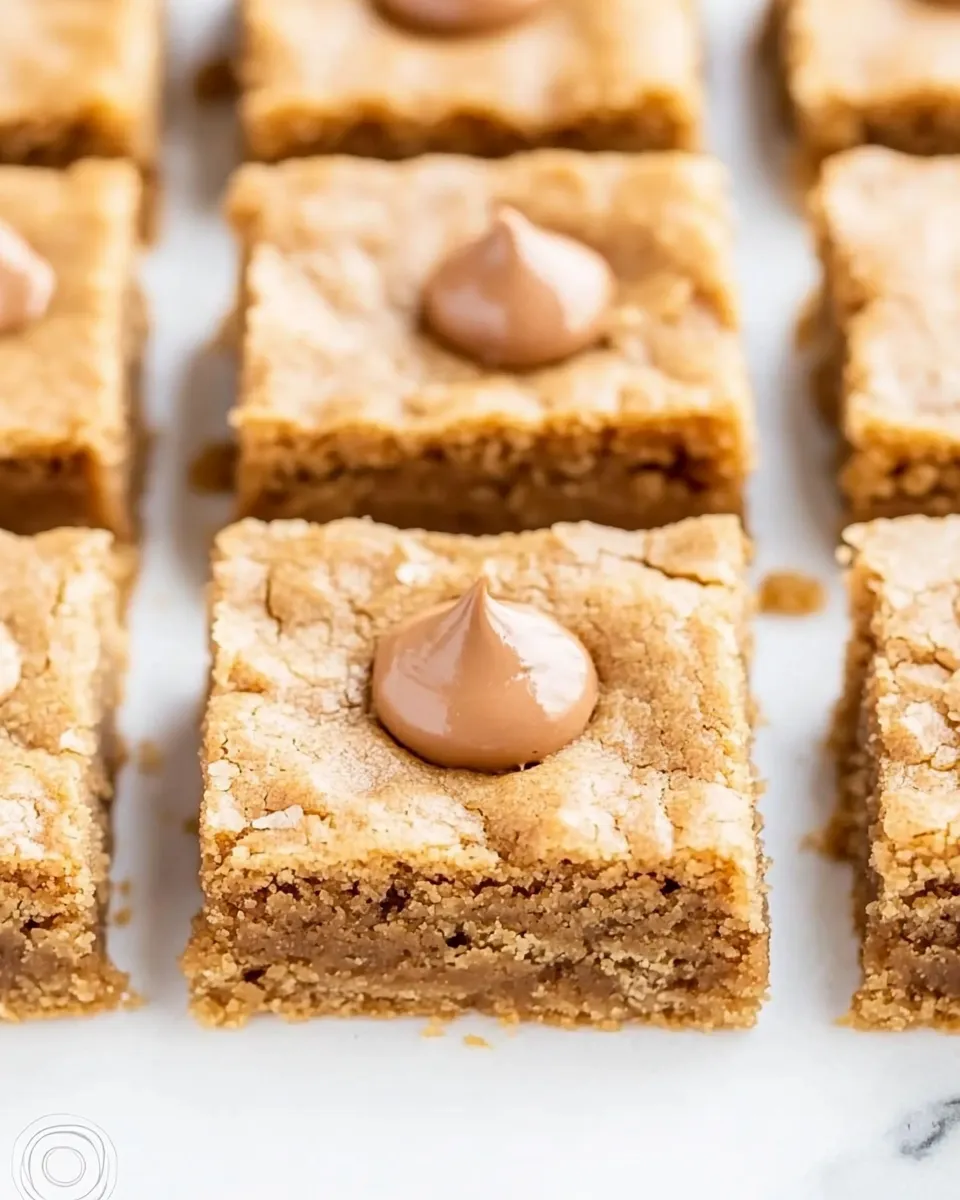 Easy Peanut Butter Blossom Cookie Bars food shot