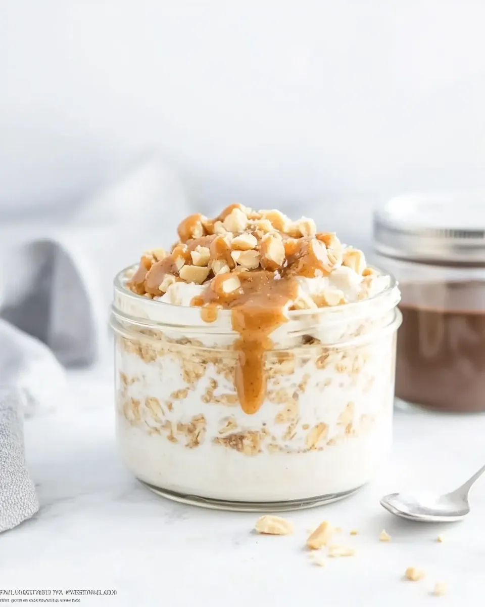 Easy Peanut Butter Greek Yogurt Overnight Oats food shot