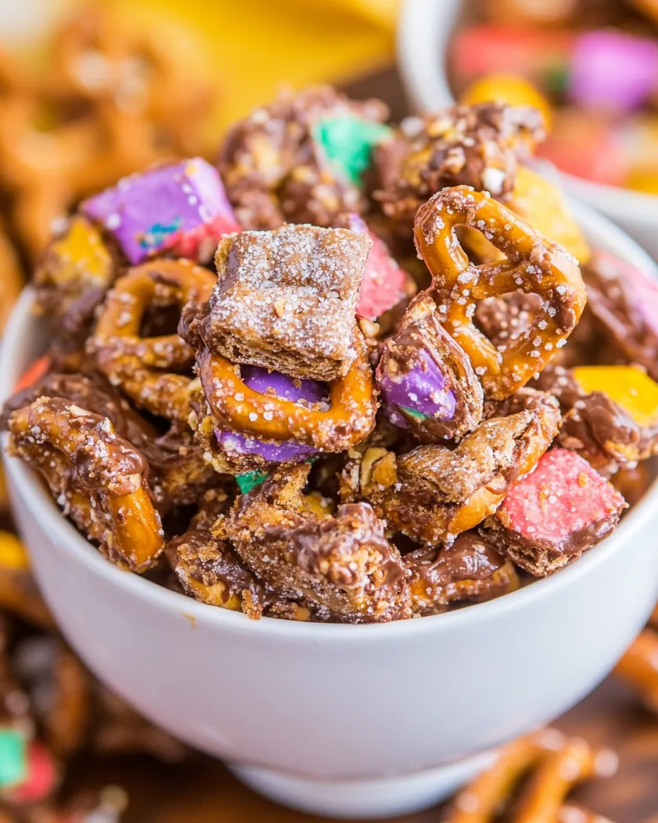Easy Peanut Butter Nutella Pretzel and Peanut Snack Mix dish photo