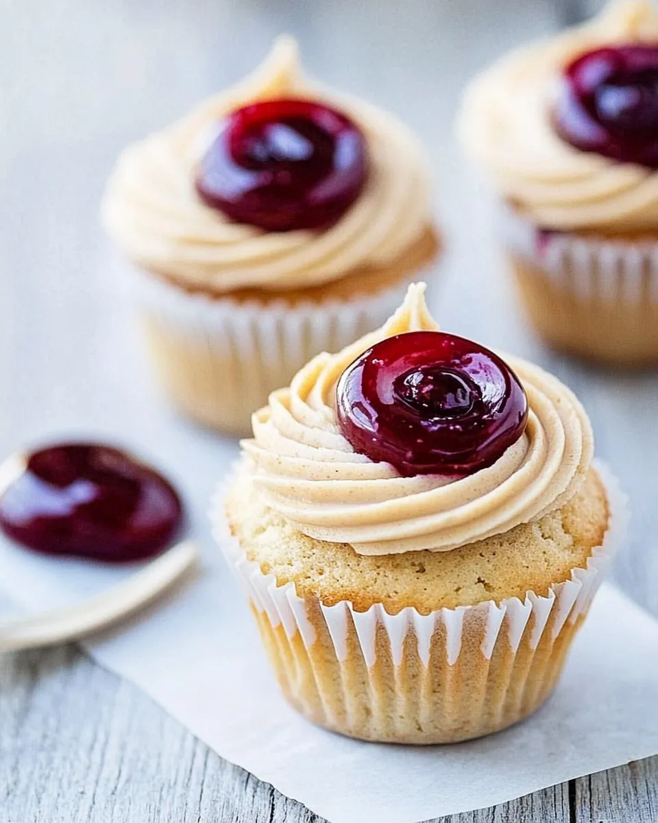 Easy Peanut Butter and Jelly Cupcakes food shot