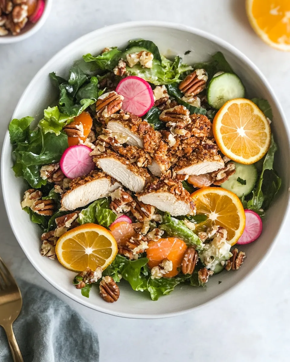 Easy Pecan Crusted Chicken Salad with Triple Citrus Vinaigrette. dish photo