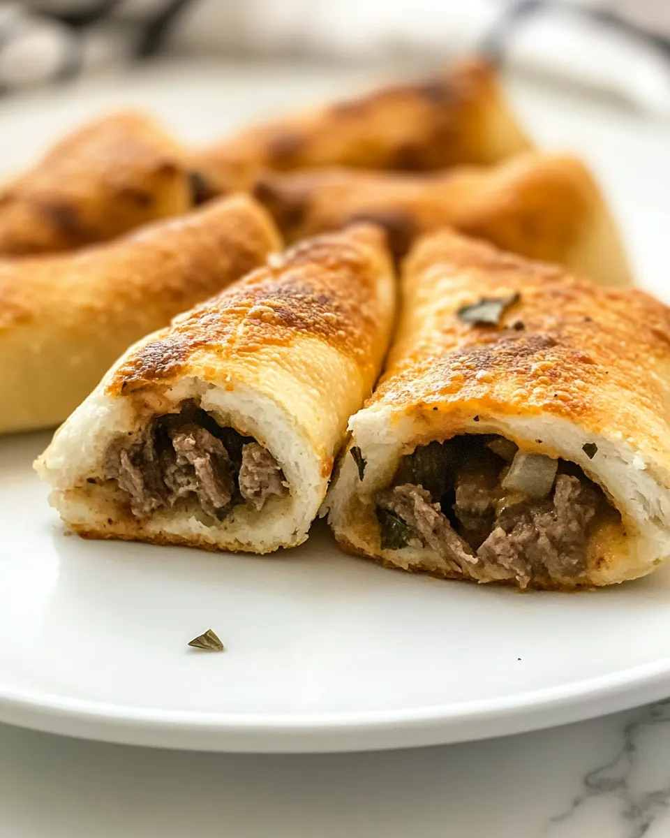 Easy Philly Cheese Steak Pizza Sticks food shot