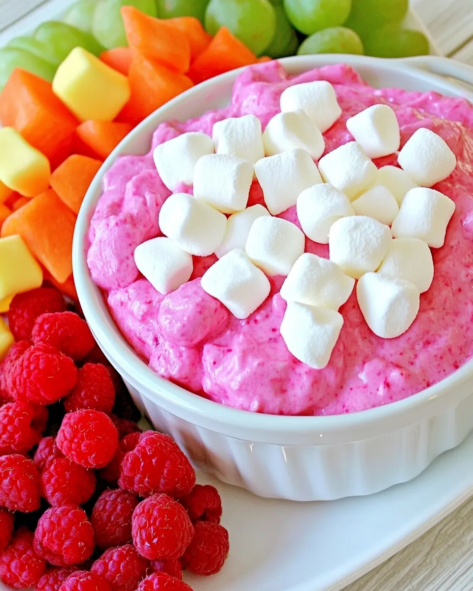 Delicious Raspberry Marshmallow Fruit Dip food shot