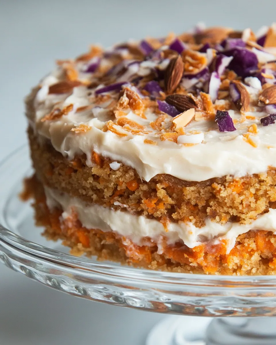 Homemade Raw Coconut Carrot Cake with Harmless Harvest plate image