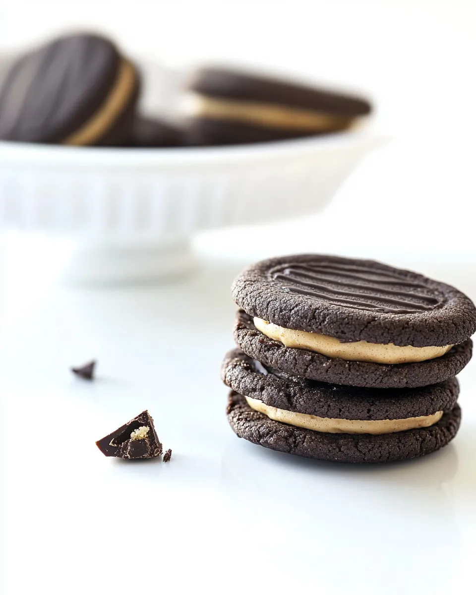 Easy Reeses Chocolate & Peanut Butter Sandwich Cookies food shot