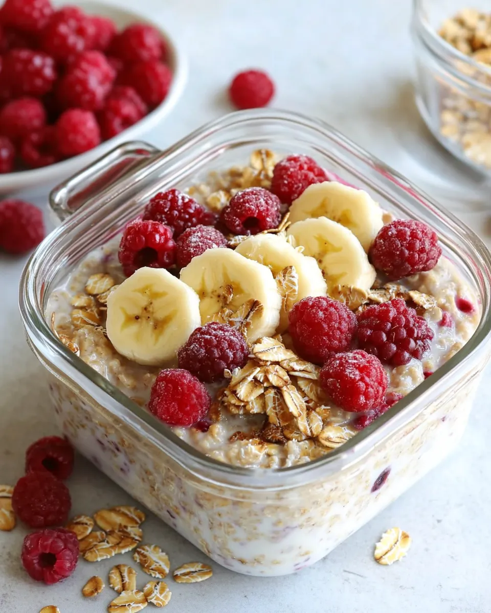 Homemade Refrigerator Oatmeal with Bananas and Berries photo