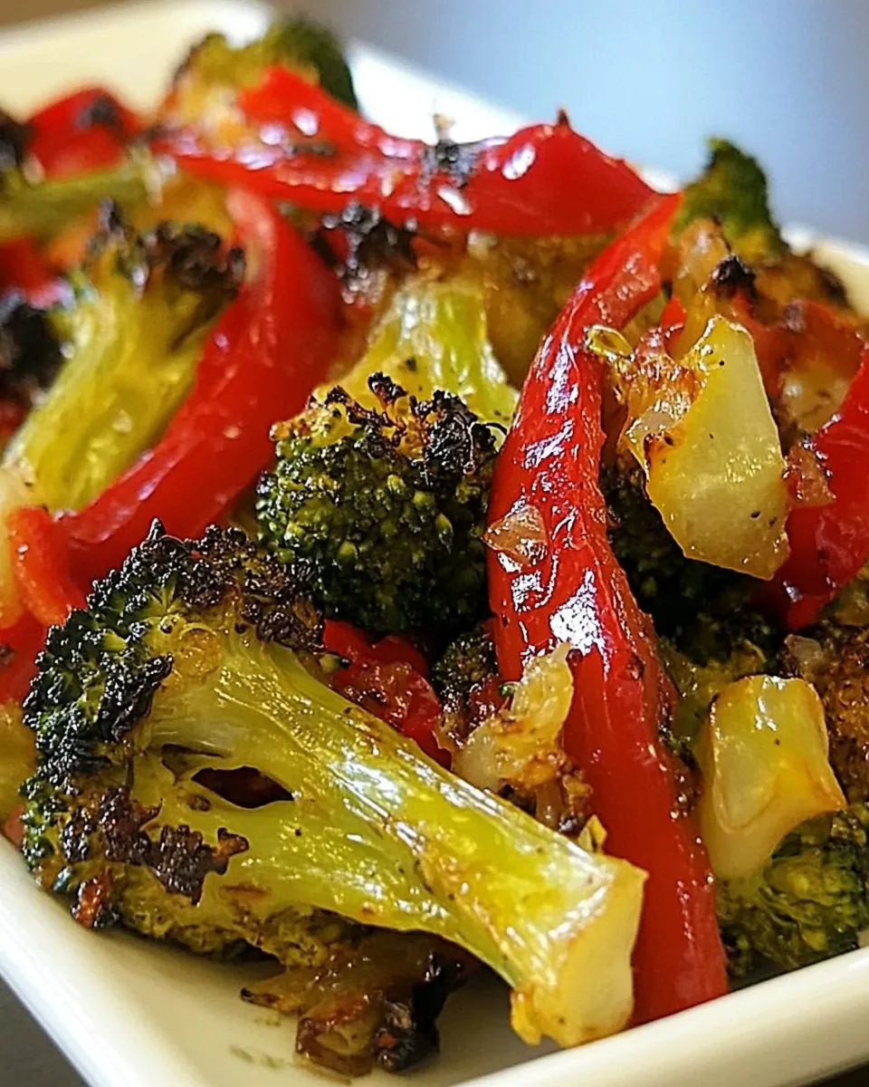 Easy Roasted Broccoli with Red Peppers food shot