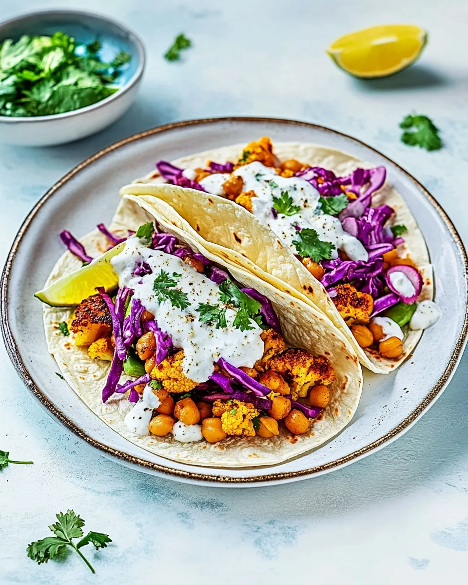 Delicious Roasted Cauliflower Chickpea Tacos plate image