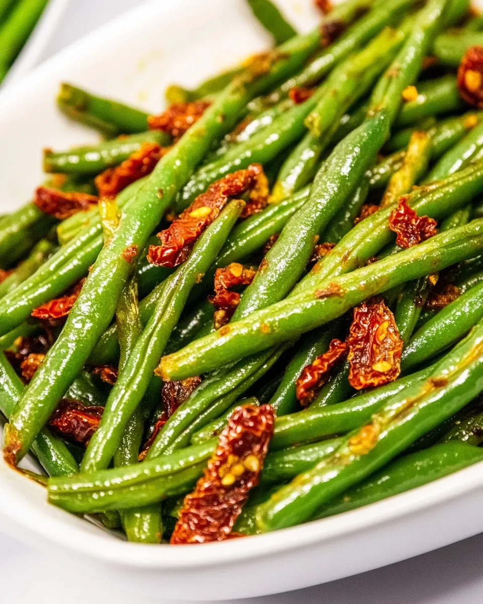 Delicious Roasted Green Beans with Sun-Dried Tomatoes plate image