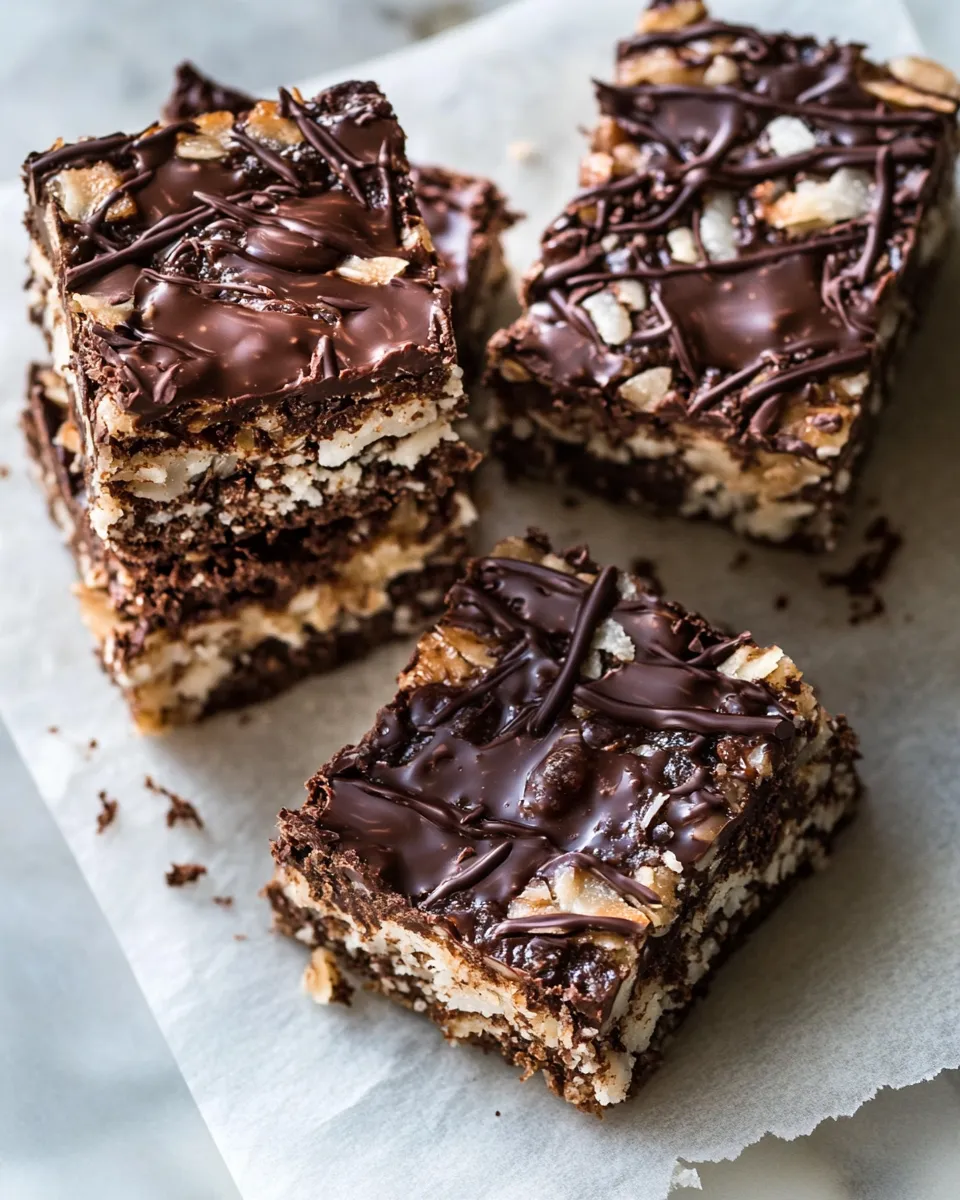Homemade Salted Chocolate Coconut Bars. recipe photo