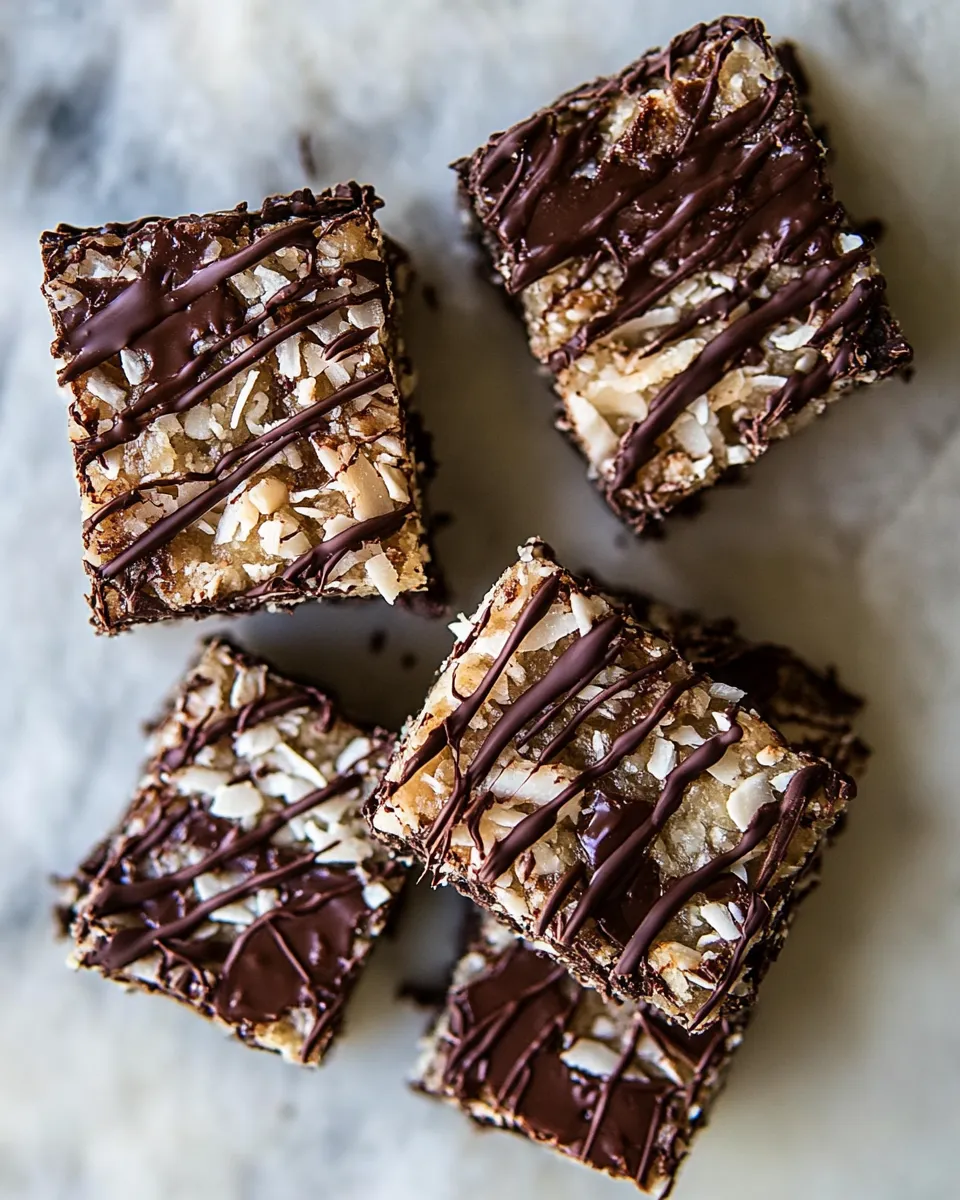 Easy Salted Chocolate Coconut Bars. food shot