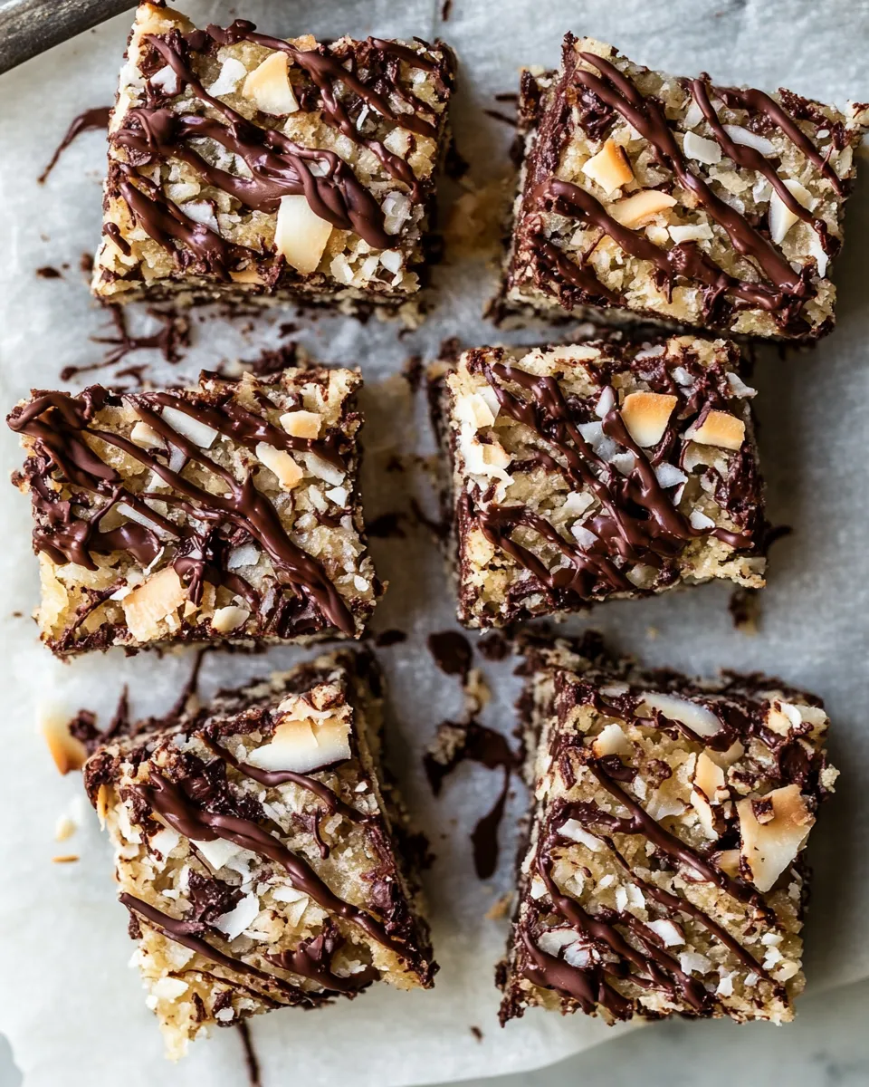 Delicious Salted Chocolate Coconut Bars. plate image