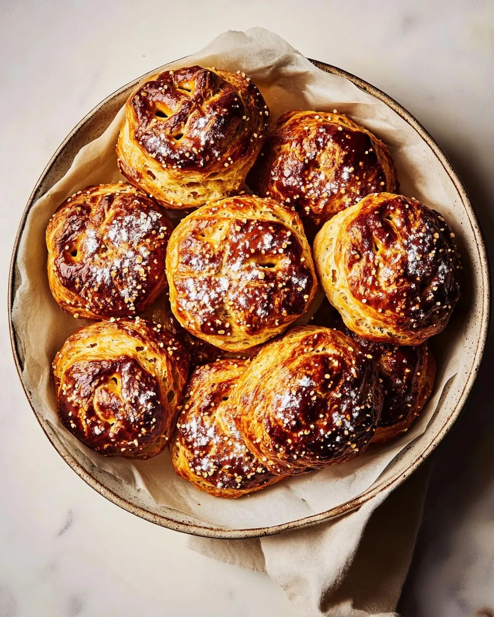 Homemade Salted Pretzel Honey Butter Biscuits. food shot