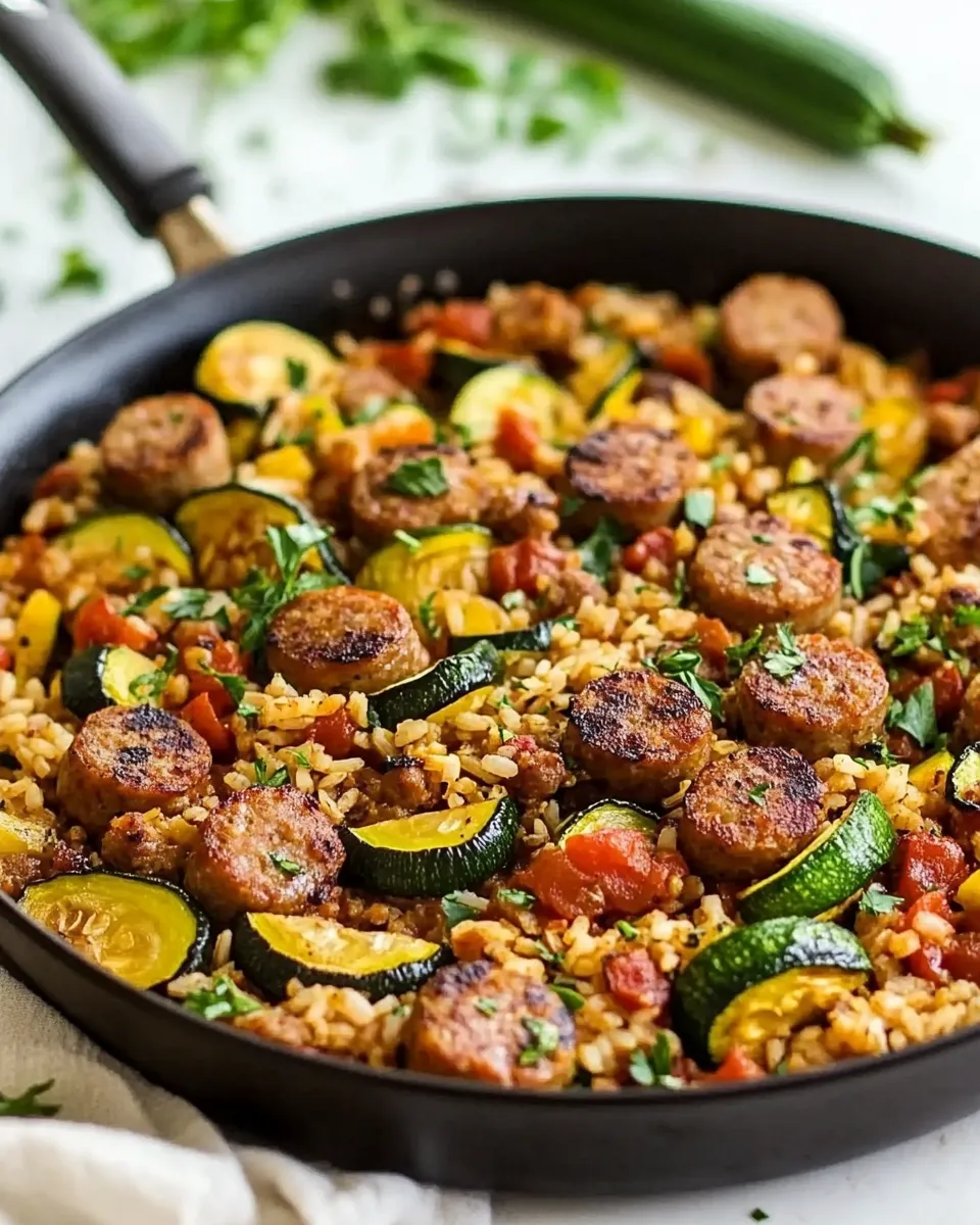Classic Sausage Zucchini and Brown Rice Skillet (One Pan) recipe image