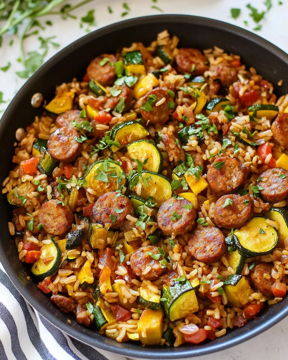 Easy Sausage Zucchini and Brown Rice Skillet (One Pan) dish photo