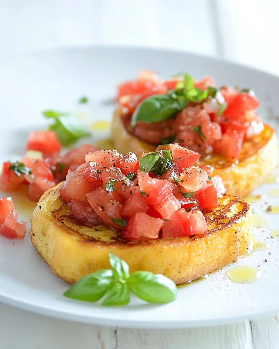 Homemade Savory Eggless French Toast with Bruschetta recipe photo