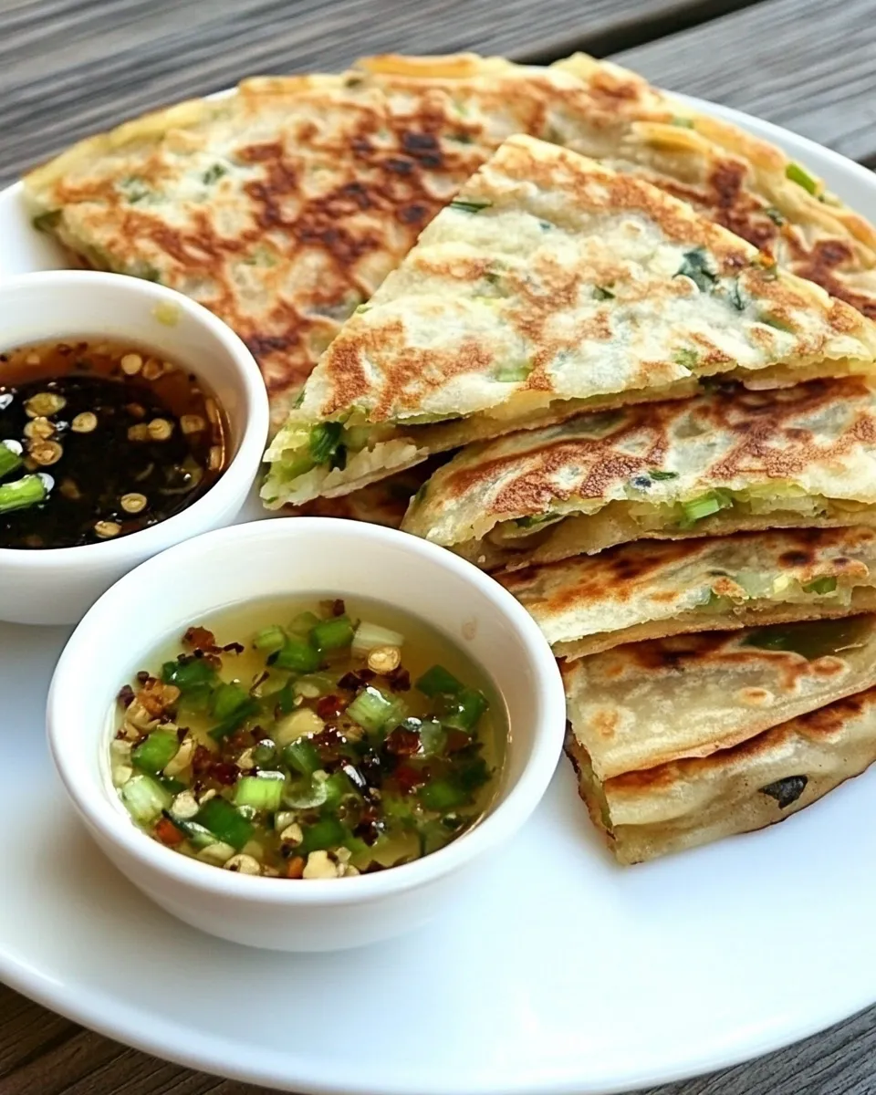 Delicious Scallion Pancakes with Ginger Dipping Sauce plate image