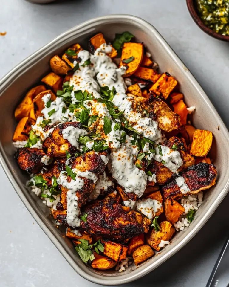Homemade Sheet Pan Chicken Tzatzikiand Sweet Potatoes. recipe photo