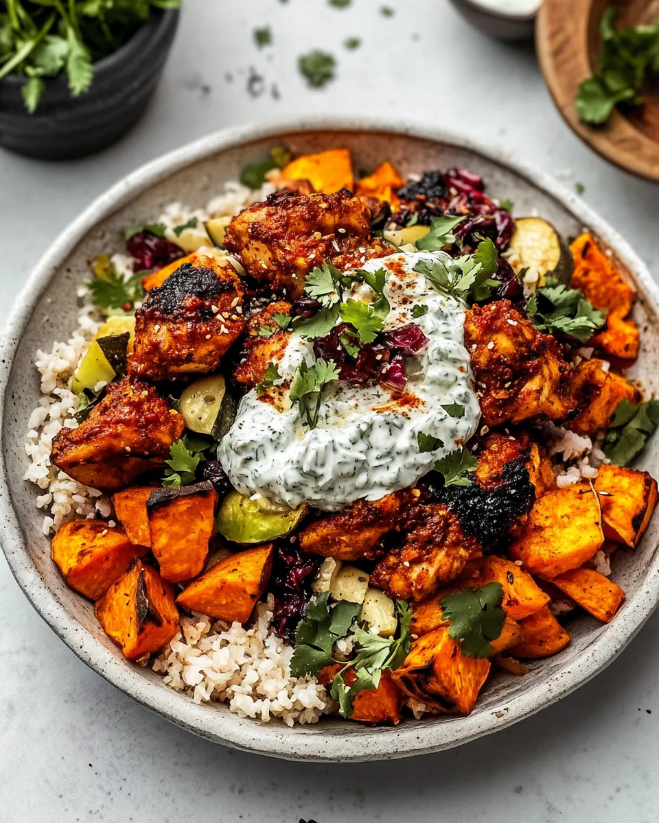 Easy Sheet Pan Chicken Tzatzikiand Sweet Potatoes. dish photo