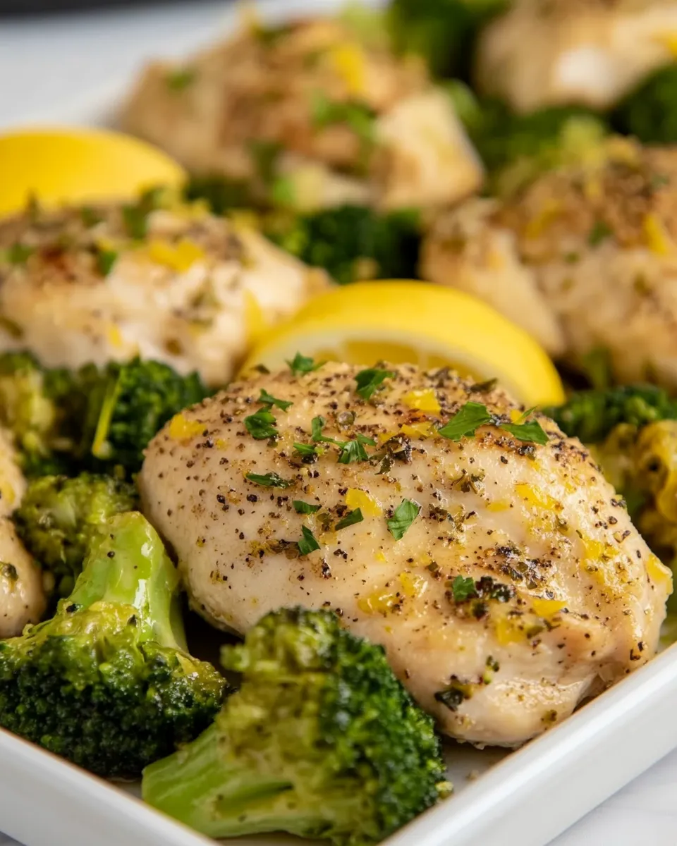 Healthy Sheet Pan Lemon Chicken and Broccoli food shot