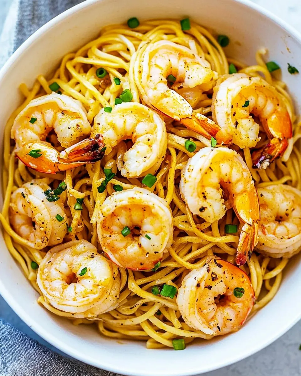 Delicious Shrimp Garlic Noodles food shot