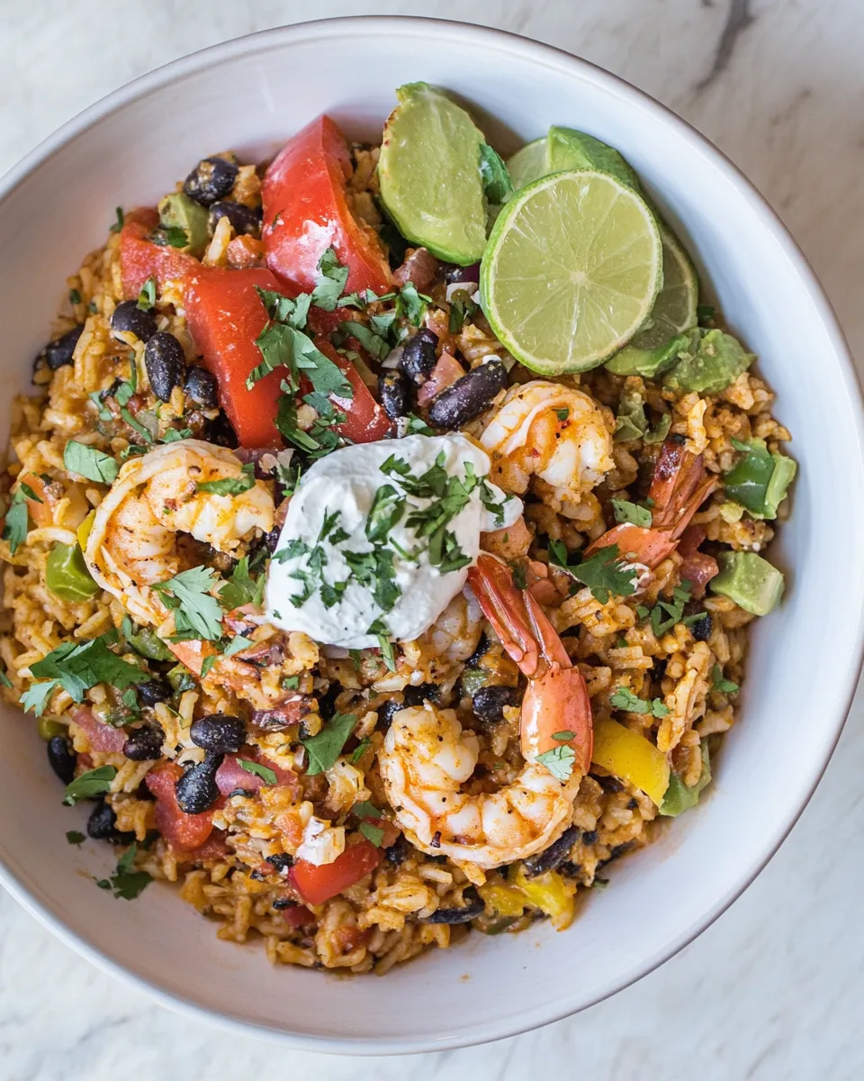Healthy Shrimp and Rice Recipe with Black Beans plate image