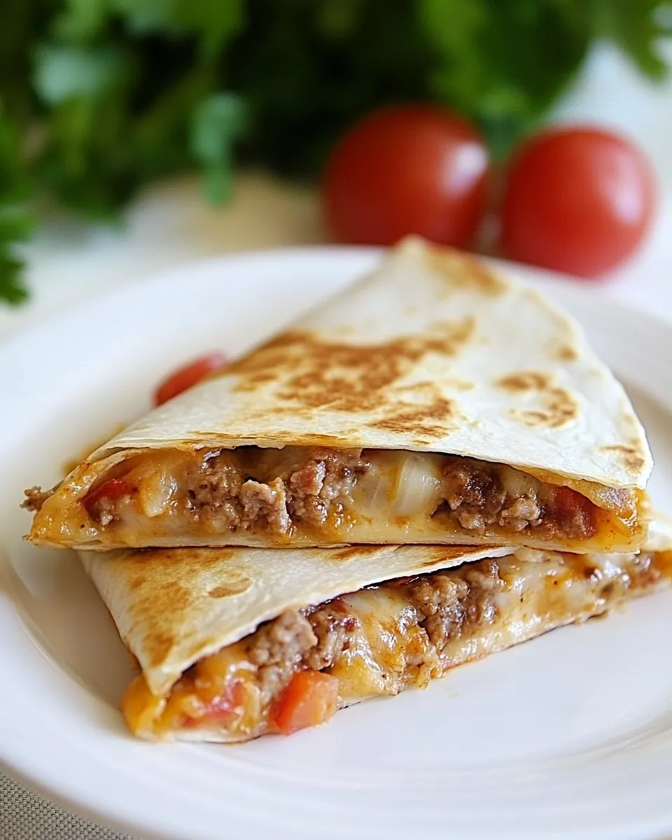 Delicious Skinny Buffalo Burger Quesadilla food shot