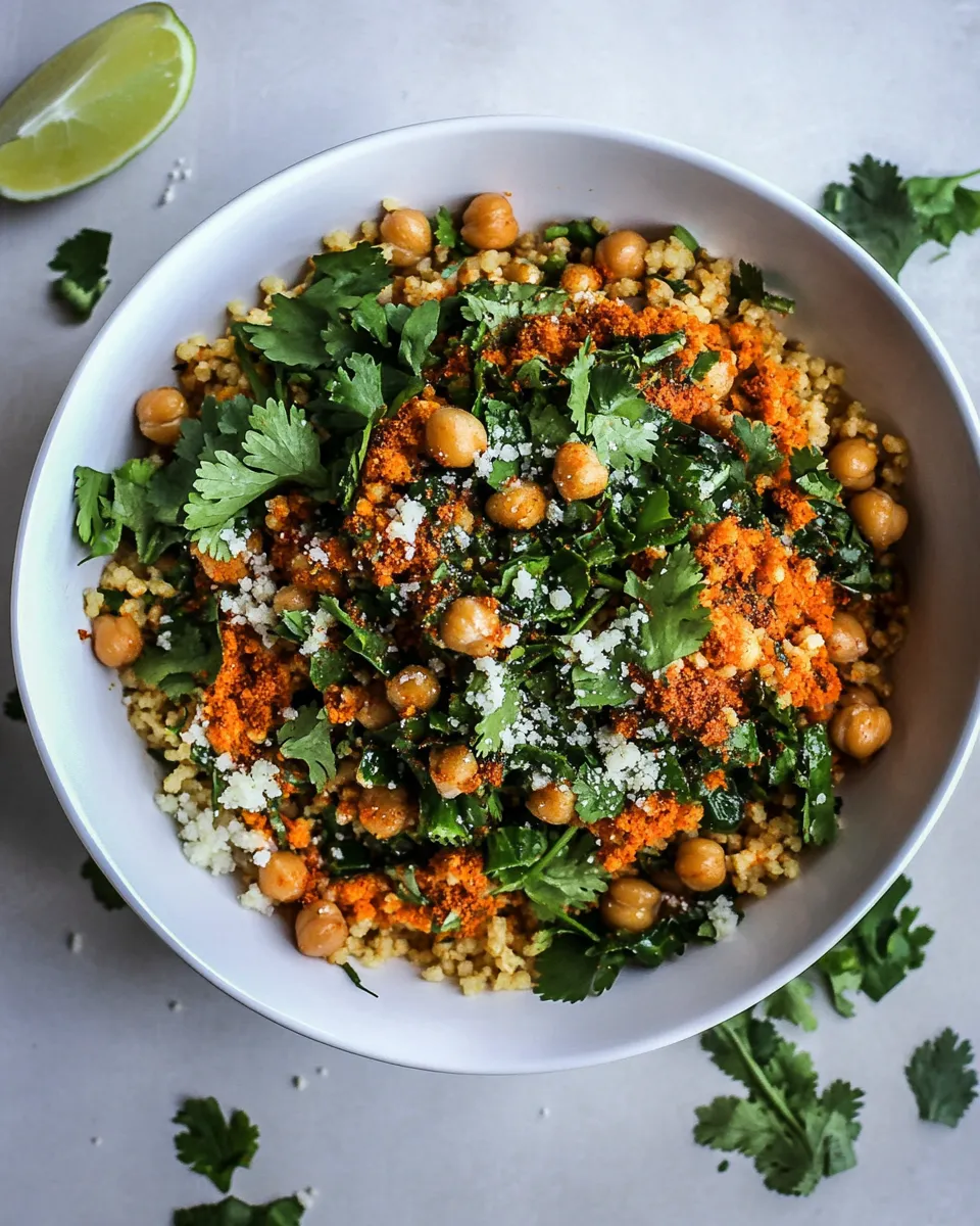 Delicious Spicy Vegan Chickpea Moroccan Couscous food shot