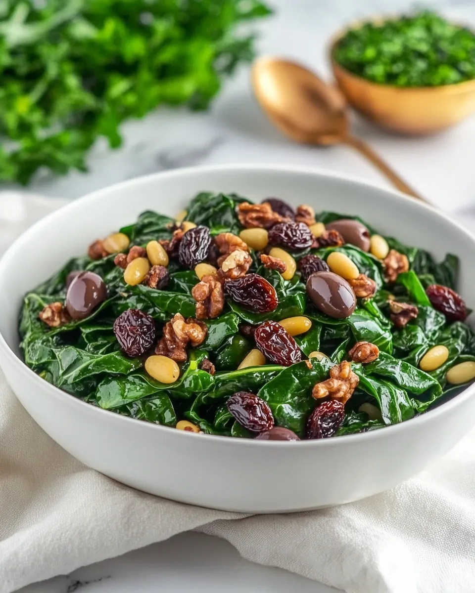 Classic Spinach with Olives Raisins and Pine Nuts dish photo