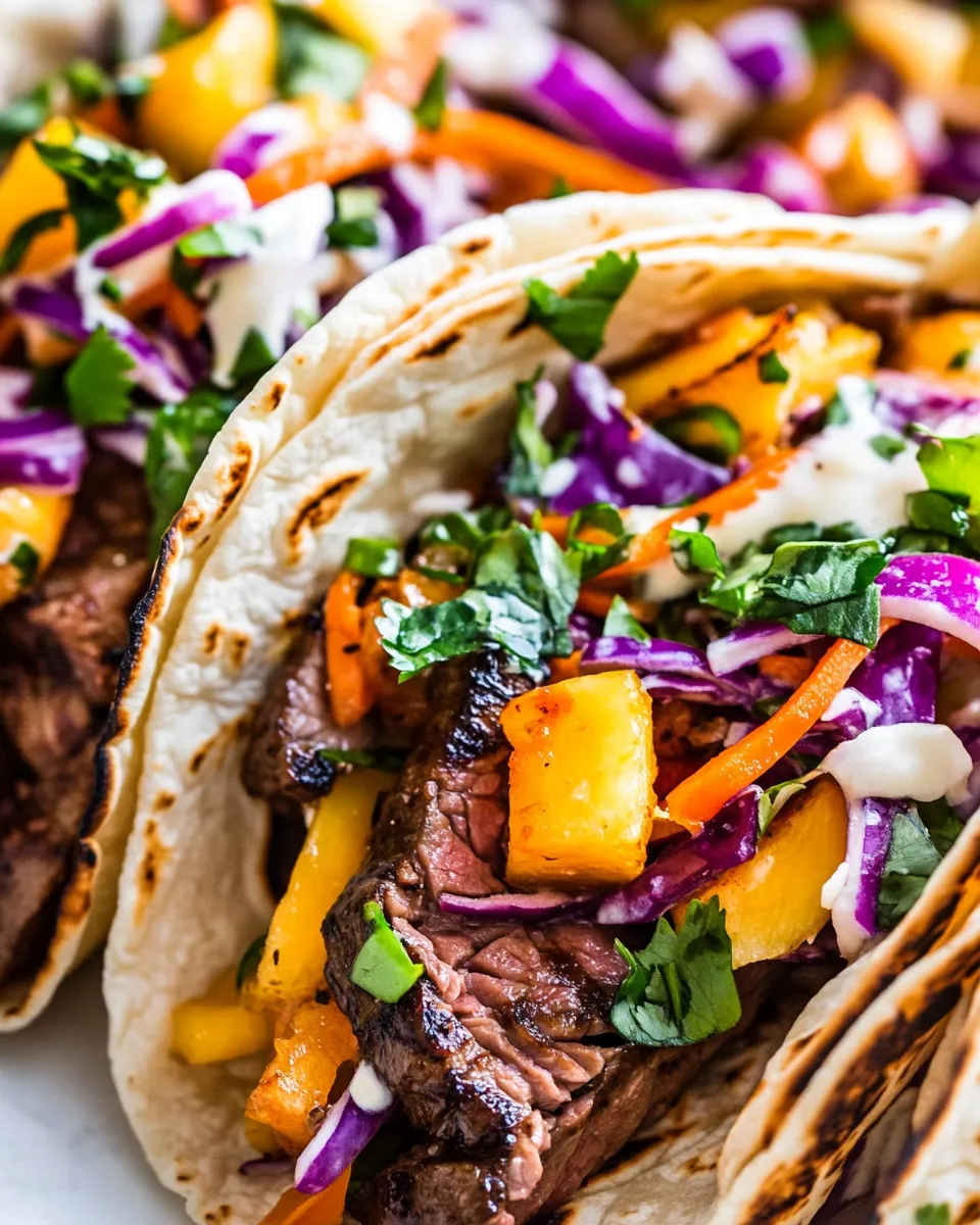 Delicious Steak Korean Tacos with Asian Pear Mango Slaw dish photo