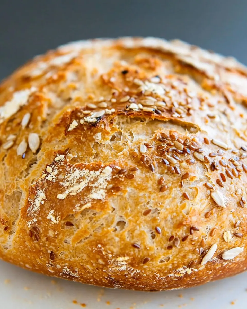 Easy Sunflower and Flax Seeds Whole Wheat Cast Iron Bread food shot