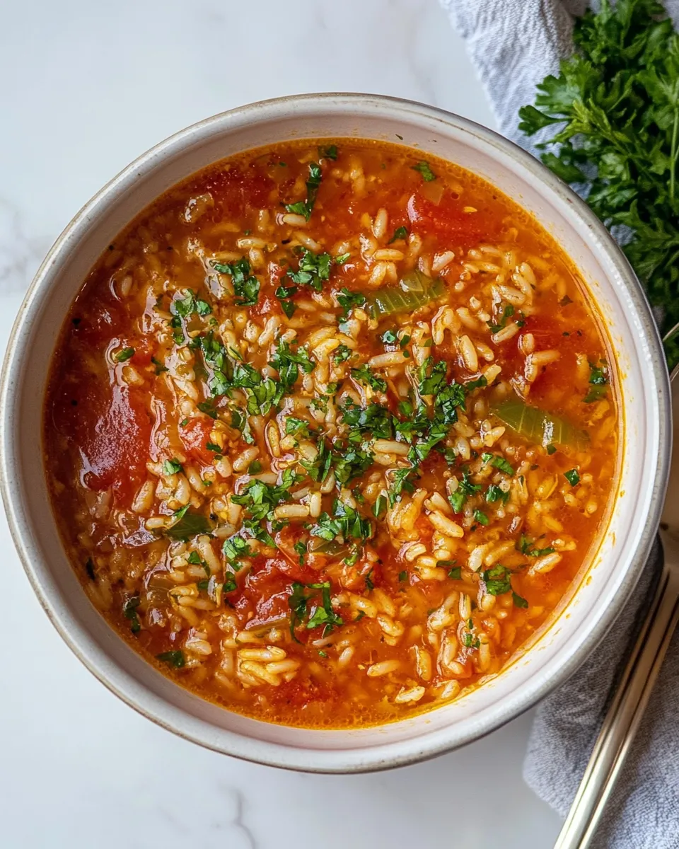 Easy Tomato rice soup food shot