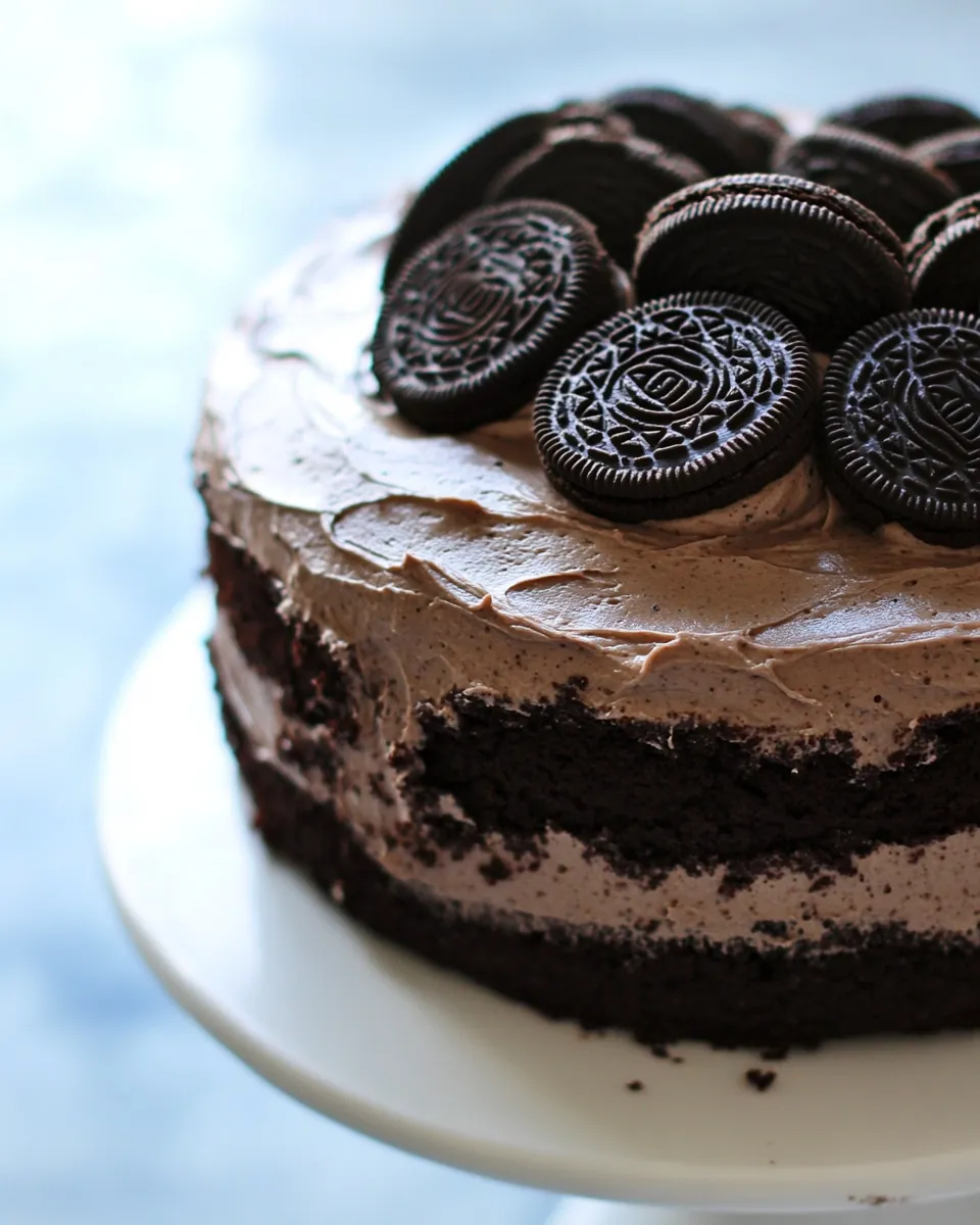Easy Triple Layer Chocolate Oreo Cake food shot