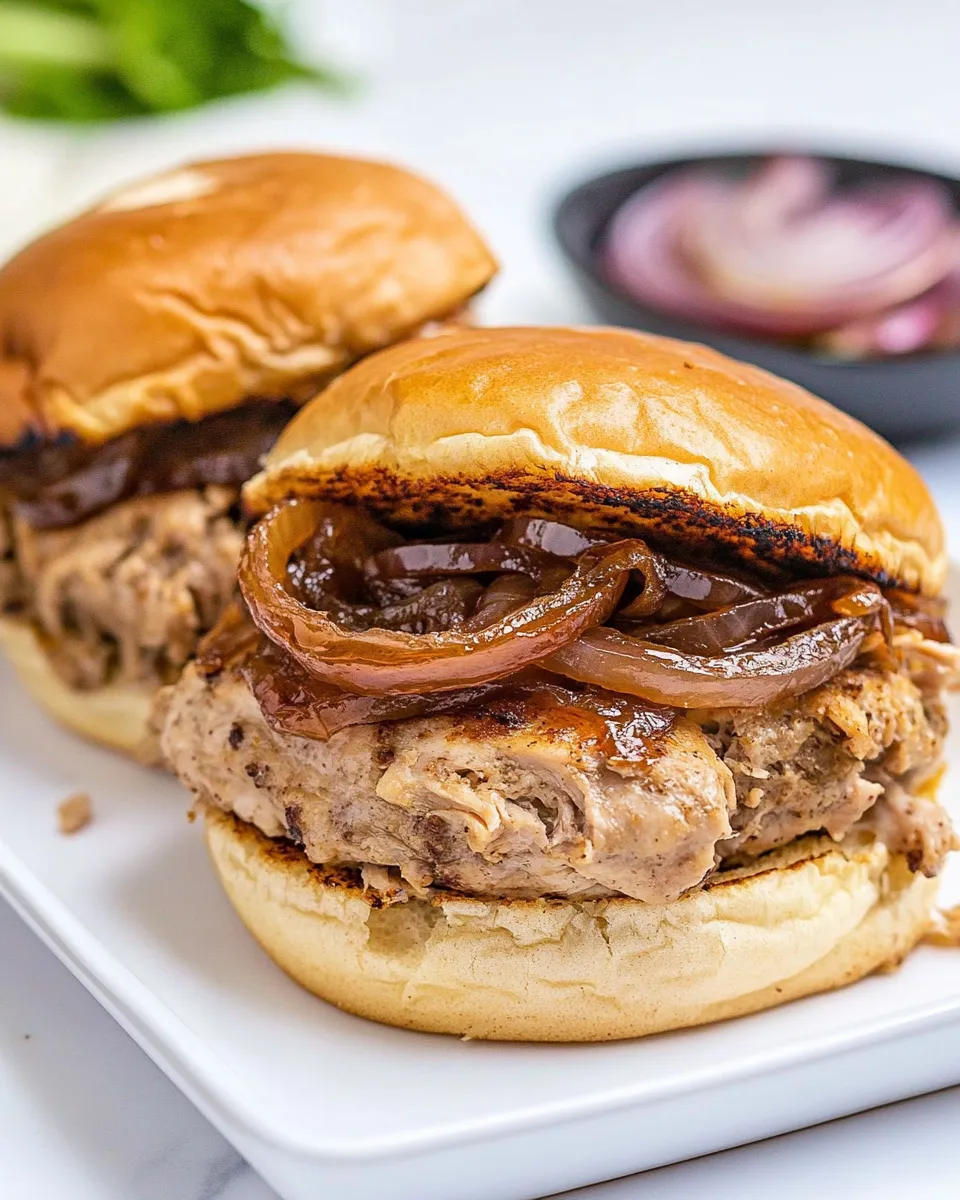 Easy Turkey Burgers with Caramelized Red Onions food shot