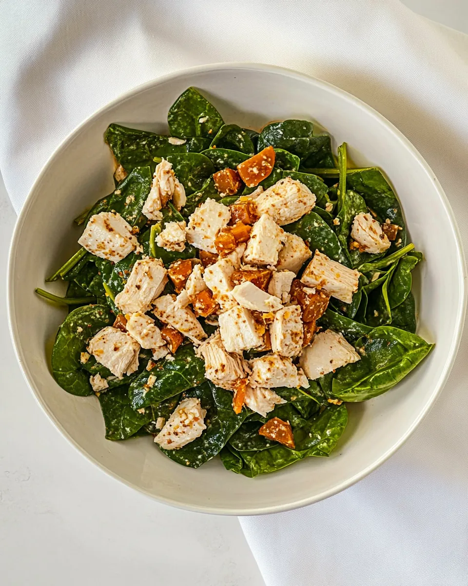 Easy Turkey Spinach Salad with Chutney Vinaigrette food shot