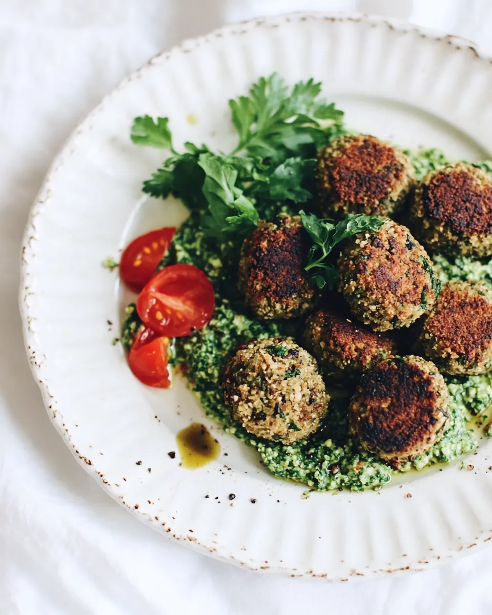 Classic Vegan Eggplant Meatballs with Zaatar & Kale Pesto dish photo