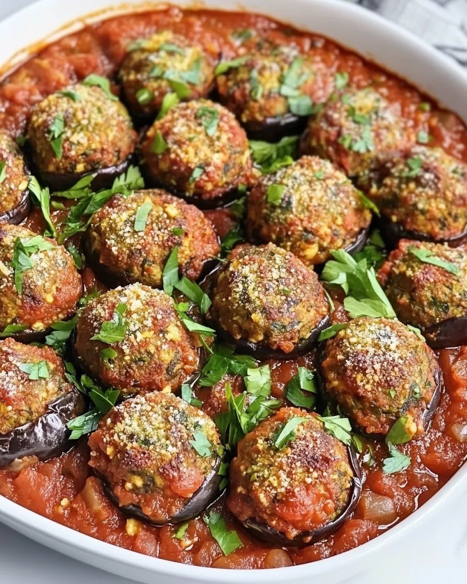 Delicious Vegetarian Eggplant Meatballs plate image