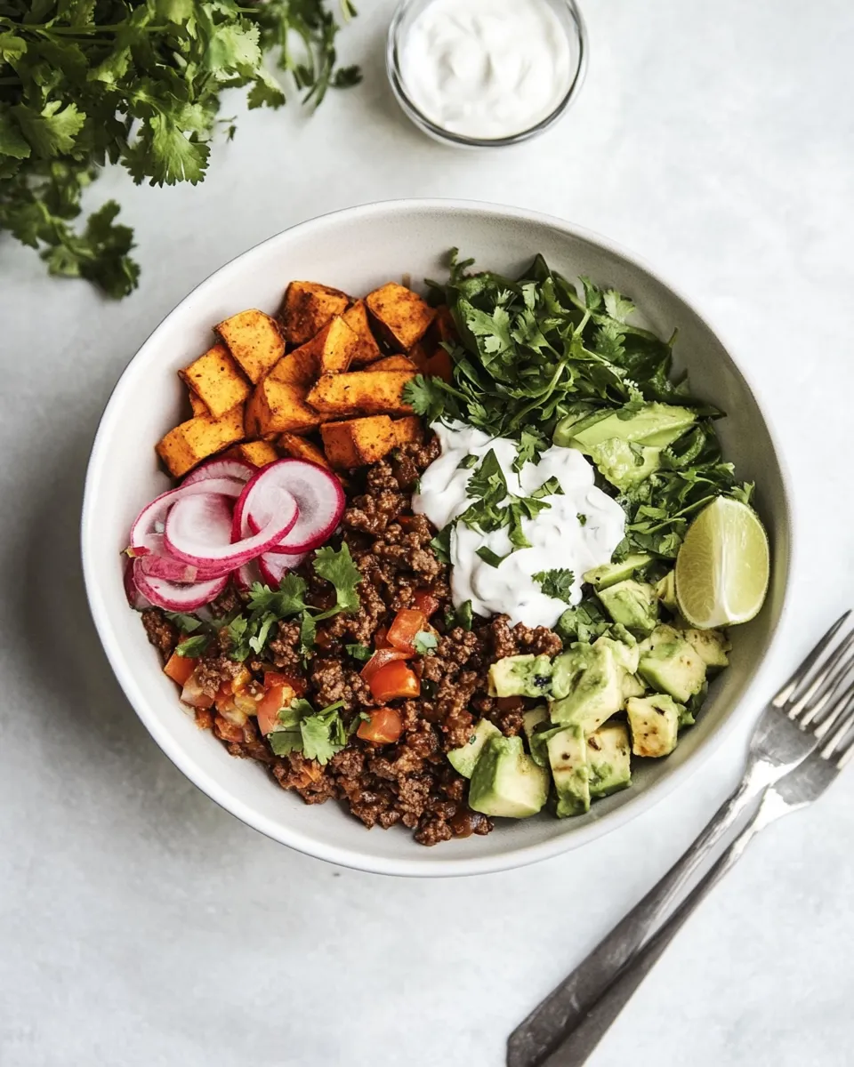 Classic Viral High-Protein Beef Taco Bowls with Sweet Potato recipe image