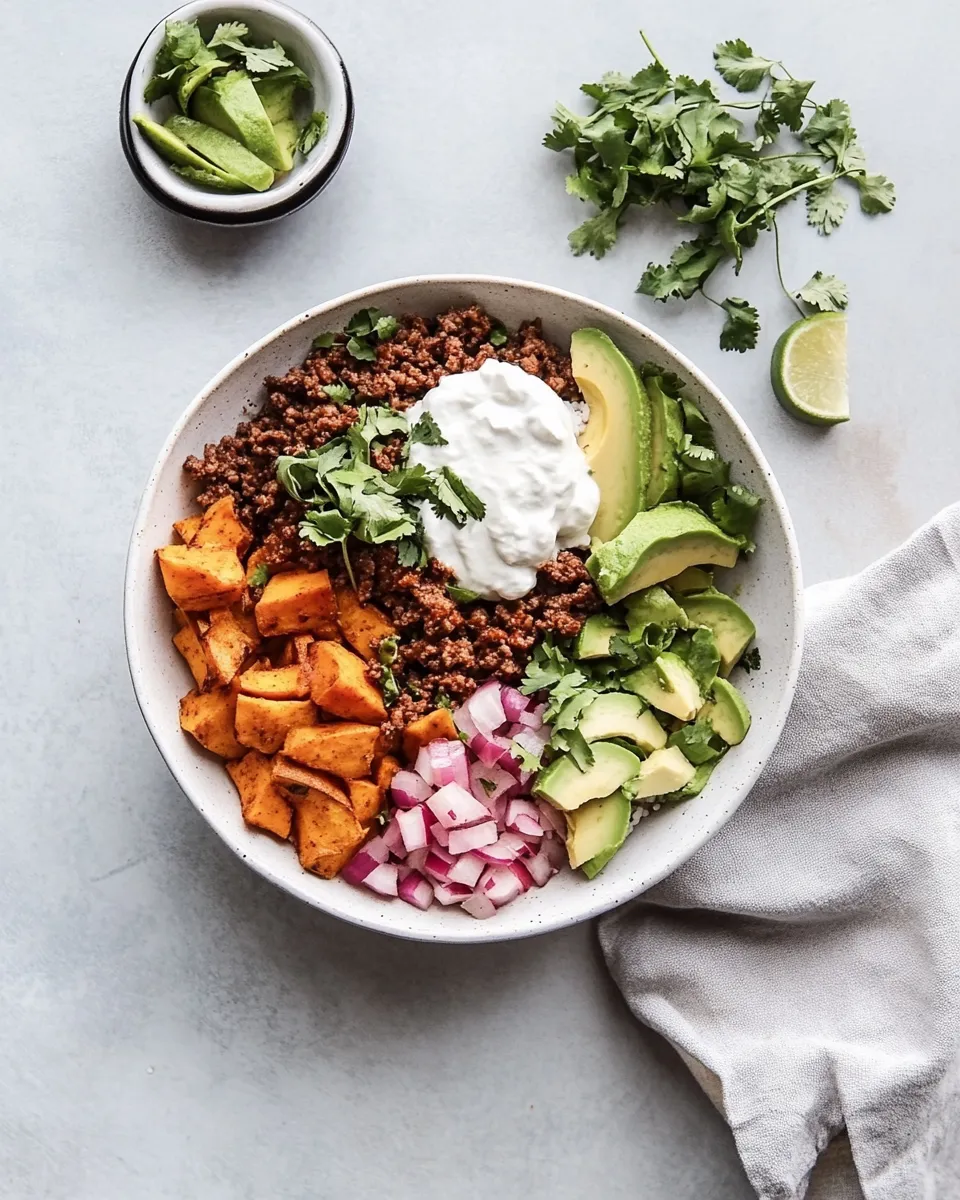 Delicious Viral High-Protein Beef Taco Bowls with Sweet Potato recipe shot