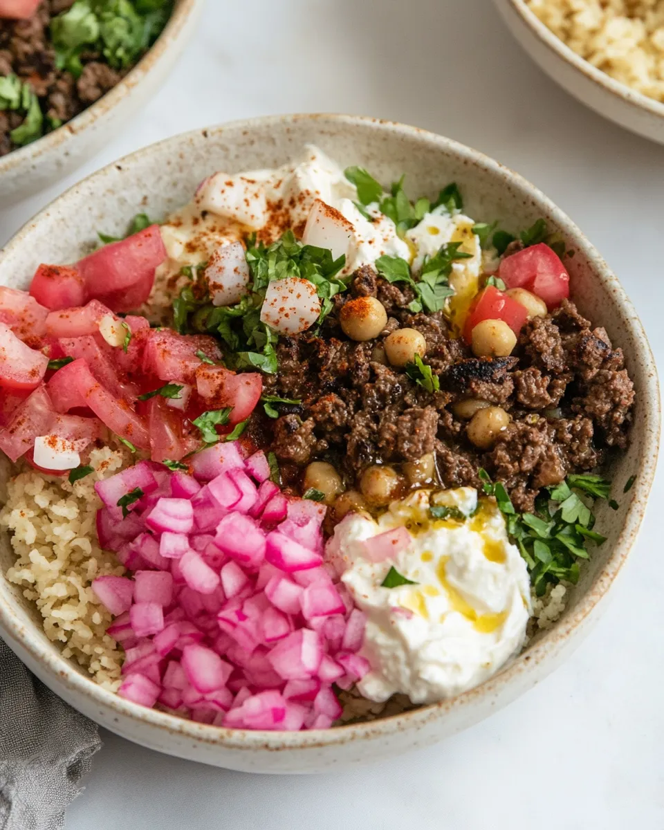 Classic Weeknight Mediterranean Beef Bowls. dish photo
