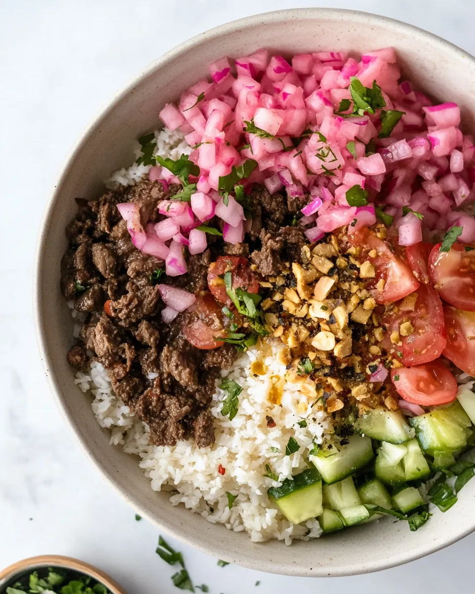 Easy Weeknight Mediterranean Beef Bowls. food shot