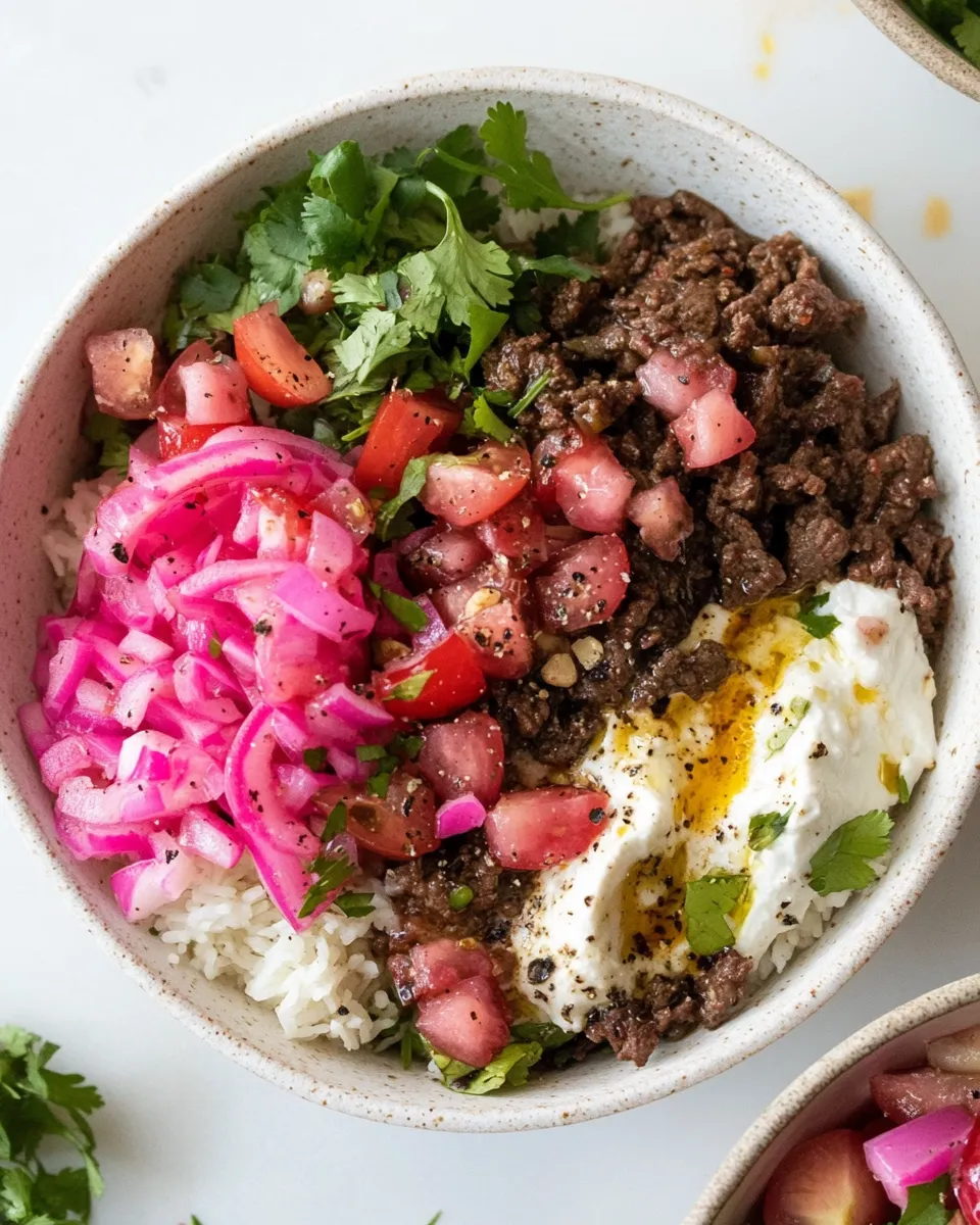 Delicious Weeknight Mediterranean Beef Bowls. plate image