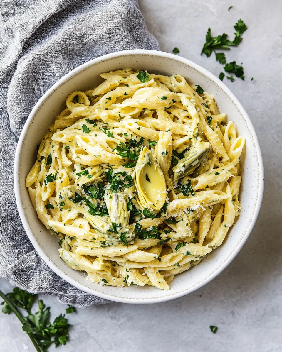 Easy Weeknight Pasta with Artichoke Sauce. food shot