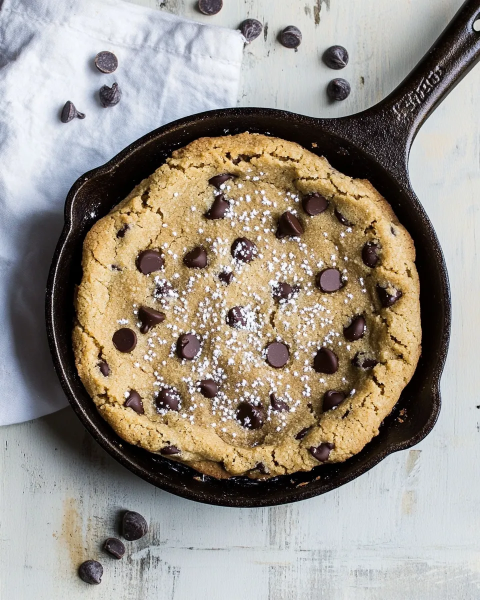 Classic Whole Wheat Chocolate Chip Skillet Cookie. food shot