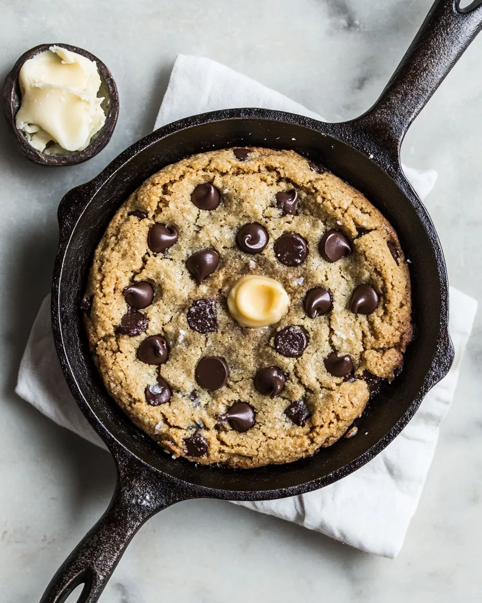 Delicious Whole Wheat Chocolate Chip Skillet Cookie. plate image