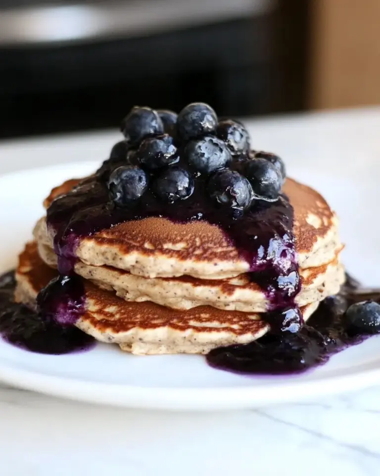 Homemade Whole Wheat Kefir Pancakes with Blueberry Sauce photo